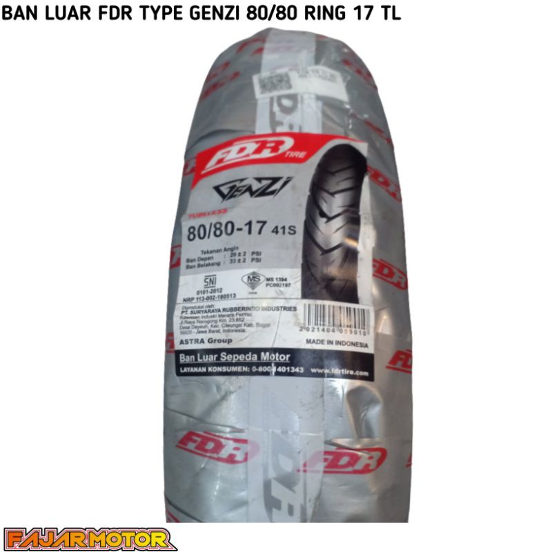 FDR BAN LUAR TYPE GENZI GENZIPRO 80/80-17 TUBELESS