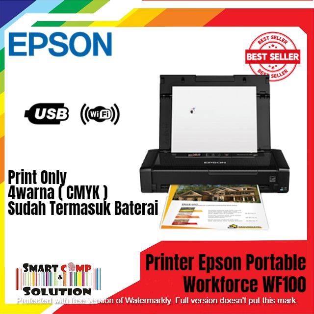 Printer Epson Portable Workforce WF-100 / WF100 Printer Document Wifi