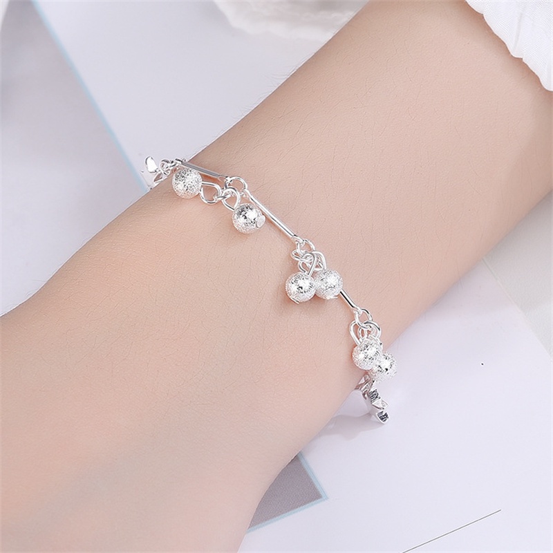 Fashion Laminated Small Hollow Plum Blossom 925 Silver-plated Handmade Hand Ornaments Frosted Bead Sweet Heart Jewelry