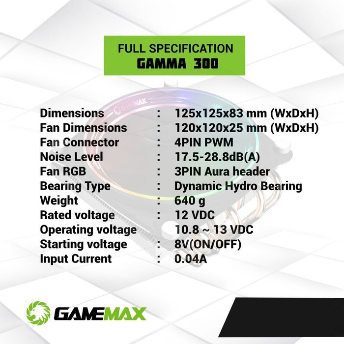 GAMEMAX GAMMA 300 Rainbow Fan CPU Cooler Fan Processor RGB
