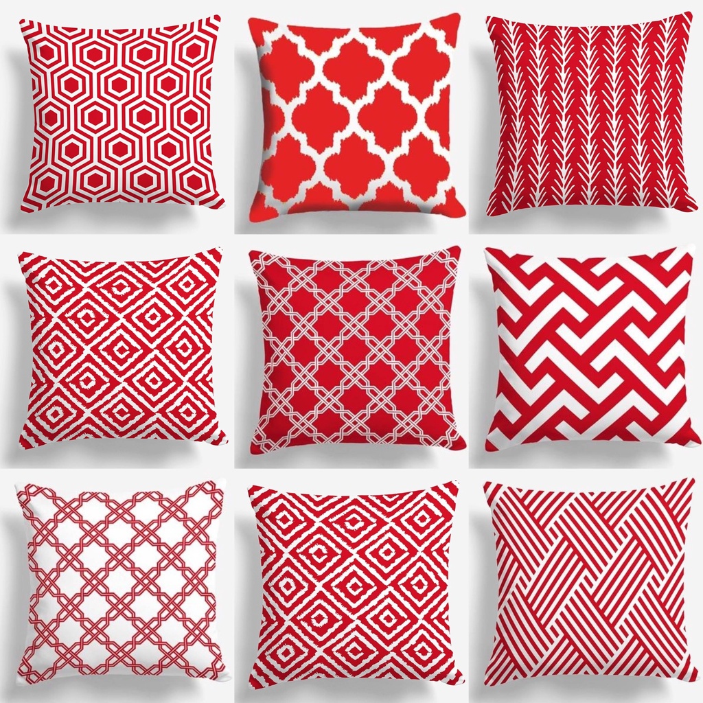 SARUNG BANTAL SOFA PRINT MOTIF RED WHITE / MERAH PUTIH 40X40 CM