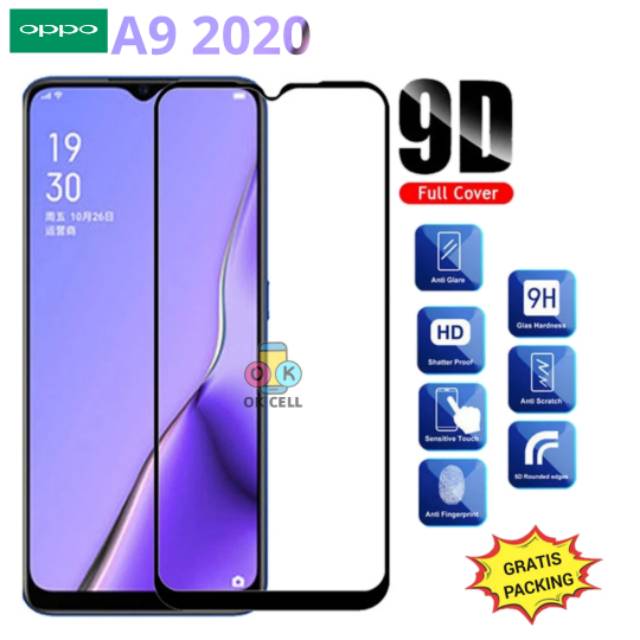 Tempered Glass Full Screen OPPO A9 2020 TG Anti Gores Kaca Full Layar Protector Guard Premium