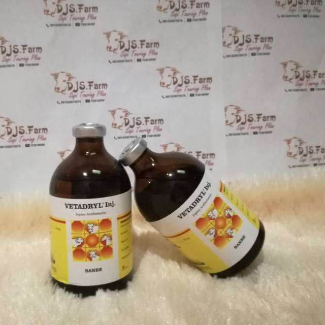 VETADRYL Inj 100 ml Sanbe Obat alergi hewan sapi kambing kerbau anjing kucing kuda babi djs farm