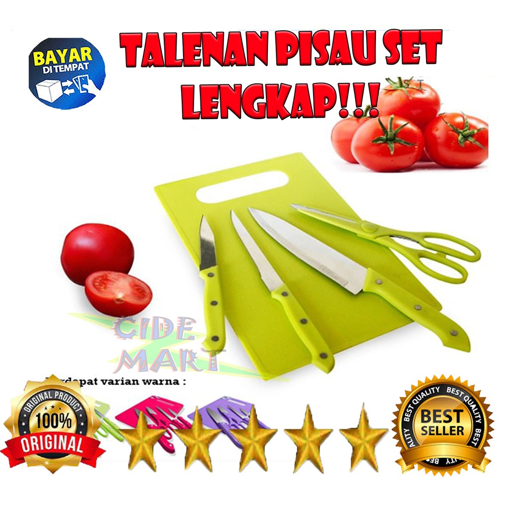 Pisau Set Talenan 5 in 1 Stainless / Set Pisau Gunting Talenan Dapur / Knife Set 5in1