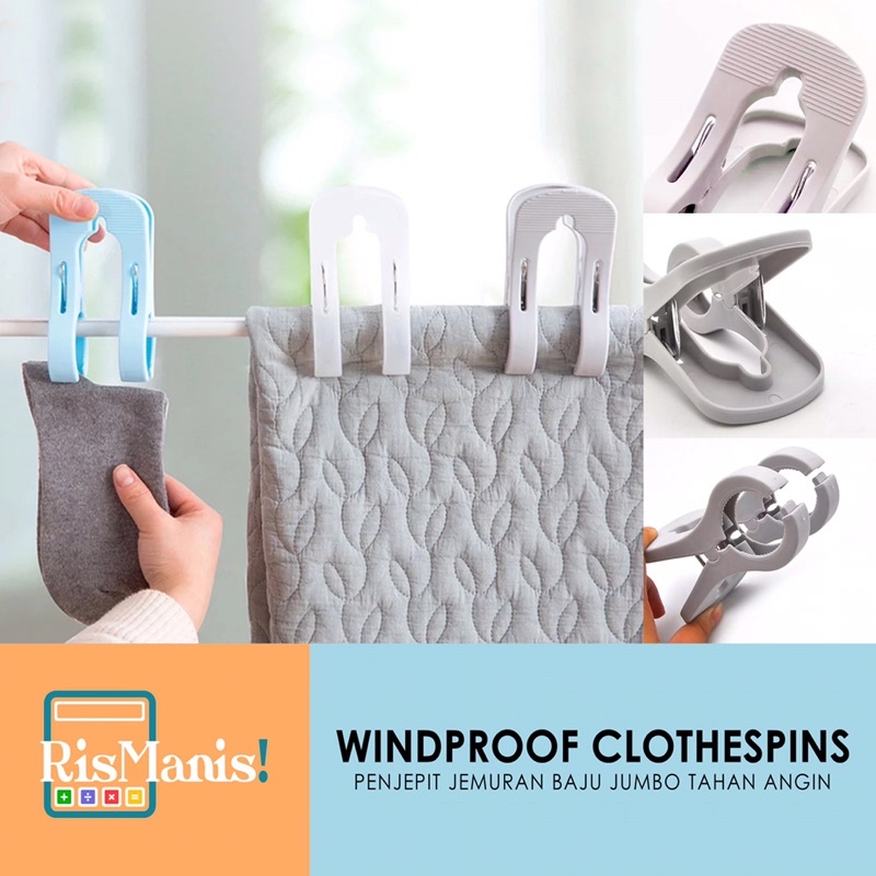 WINDPROOF CLOTHESPINS - Jepit Jemuran Tahan Angin Penjepit Jumbo Selimut Handuk Tebal Bebas Terbang