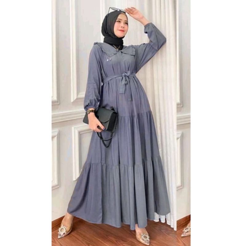 GAMIS RAYON POLOS TERMURAH BUSUI || GAMIS RAYON SYARI PREMIUM FELISHA HOMEY DRESS || GAMIS RAYON KERAH-Abu abu