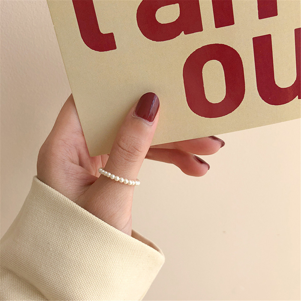 【COD Tangding】Pearl Beaded Simple Ins Style French Romantic Index Finger Student Tail Ring