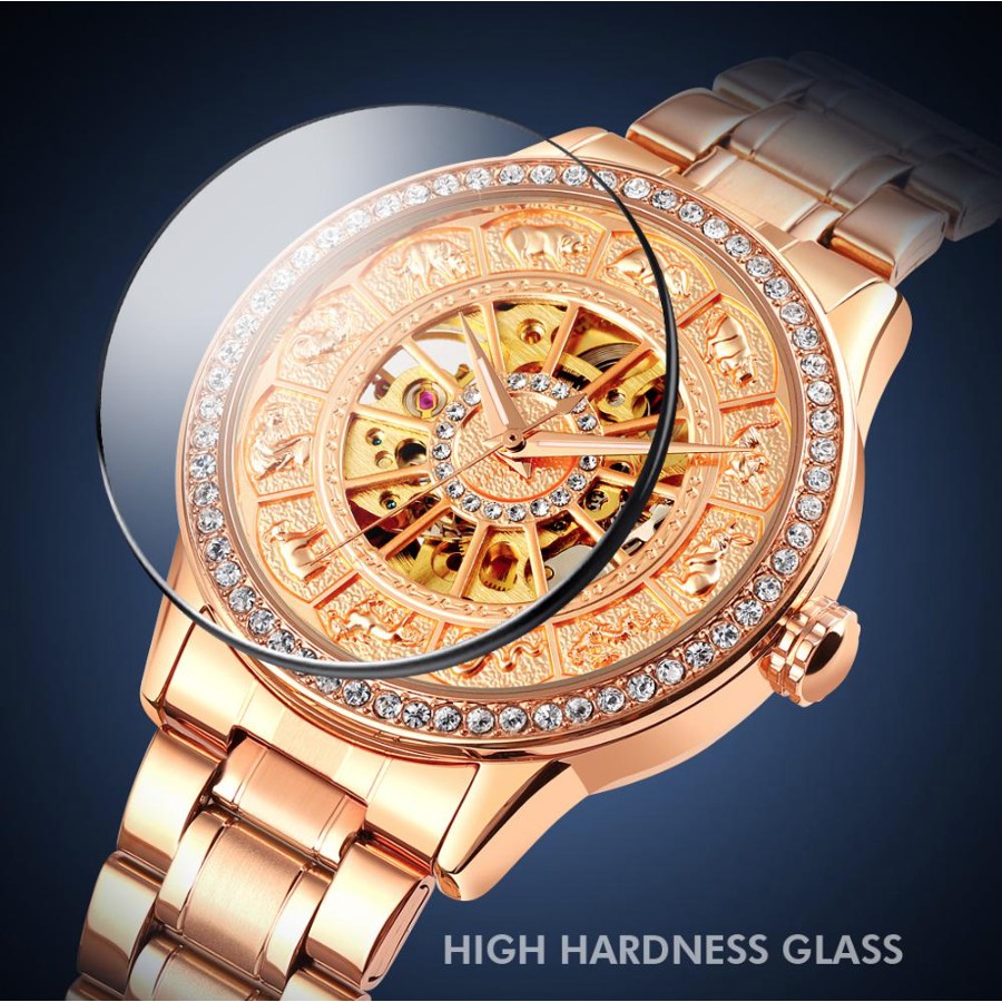 Jam SKMEI 9228 Diamond Luxury Automatic Watch Men Retro Hollow Mechanical Mens Watches Luminous