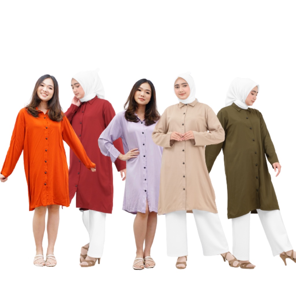 Tunik Polos Kancing Busui Gamis Rayon Twil Premium