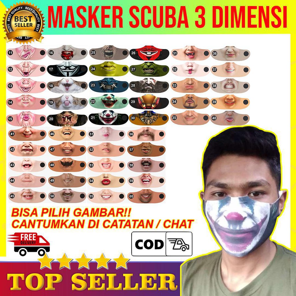 TERLARIS Kode 1 20 Masker  Scuba  3D Karakter Gambar 