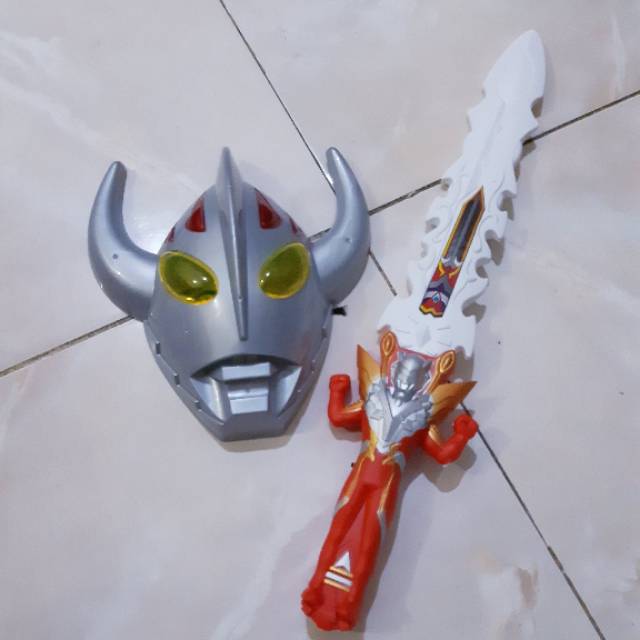 Mainan Set Pedang LED &amp; Topeng Ultraman - Cosplay Mask Anak Edukasi