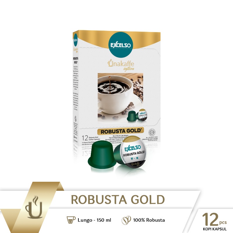 

MURAH - Unakaffe System Coffee Capsule - Kopi Kapsul Excelso Unakaffe Robusta Gold Box - isi : 12 Capsul @6gr