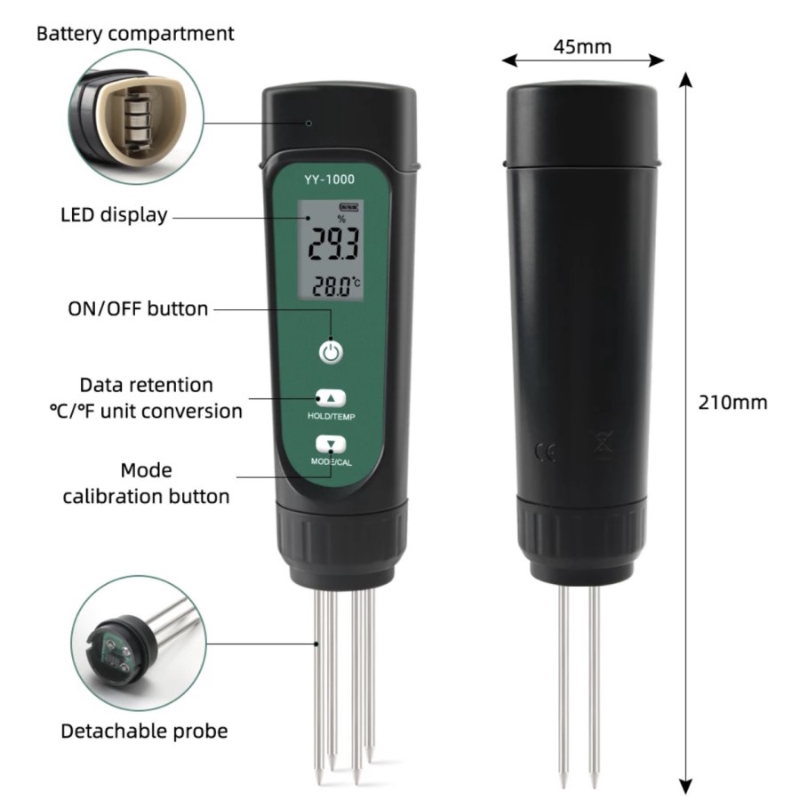 Tester Tanah 3 In 1 Soil EC Temperature Meter Moisture Garden