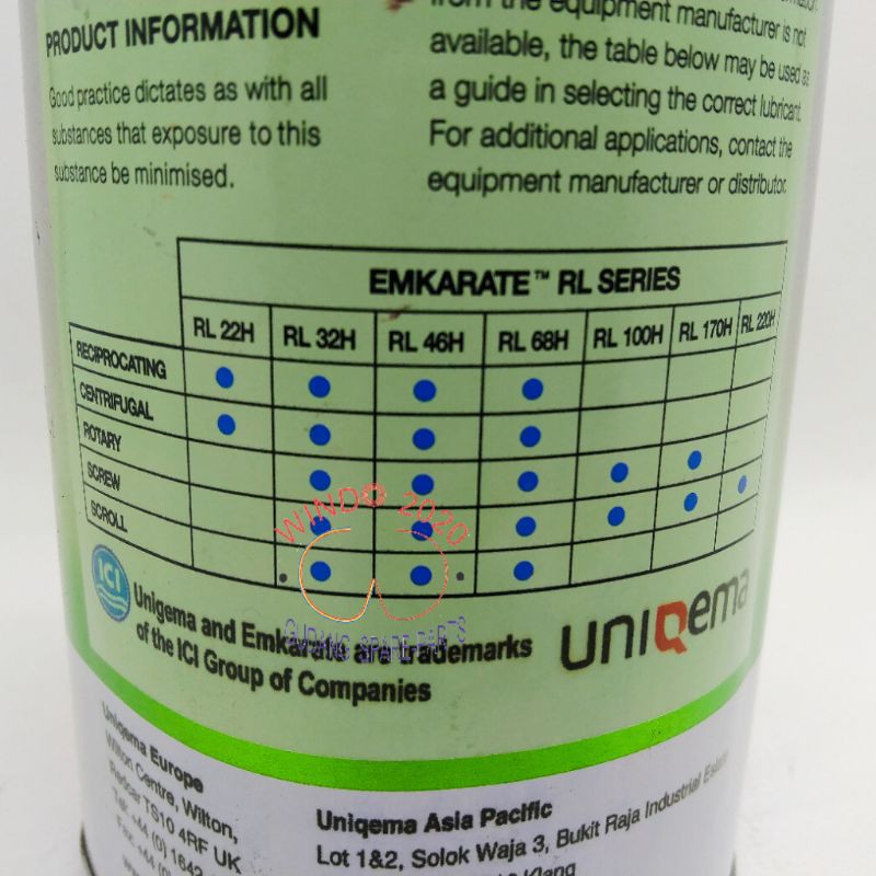 OIL | OLI KOMPRESSOR EMKARATE BERUANG 1LITER KALENG | OLI MKARATE COMPRESSOR / COMPRESOR RL68 / RL 68 H / RL 68H 1 LITER AC / KULKAS