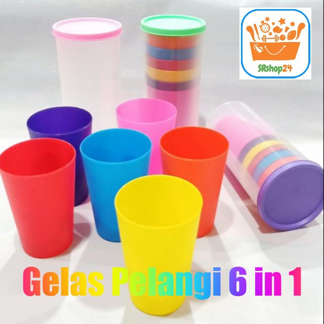 SRS (COD YES) Gelas Pelangi Plastik SET 6 in 1 Gelas Minum Piknik Picnic Cup Set