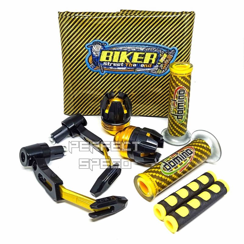 Kulit Jok Carbon + Progruad Robot + Jalu AS Roda + Handgrip Kitaco/Domino +Karet Handle 1 Paket Isi 5 item Univesal