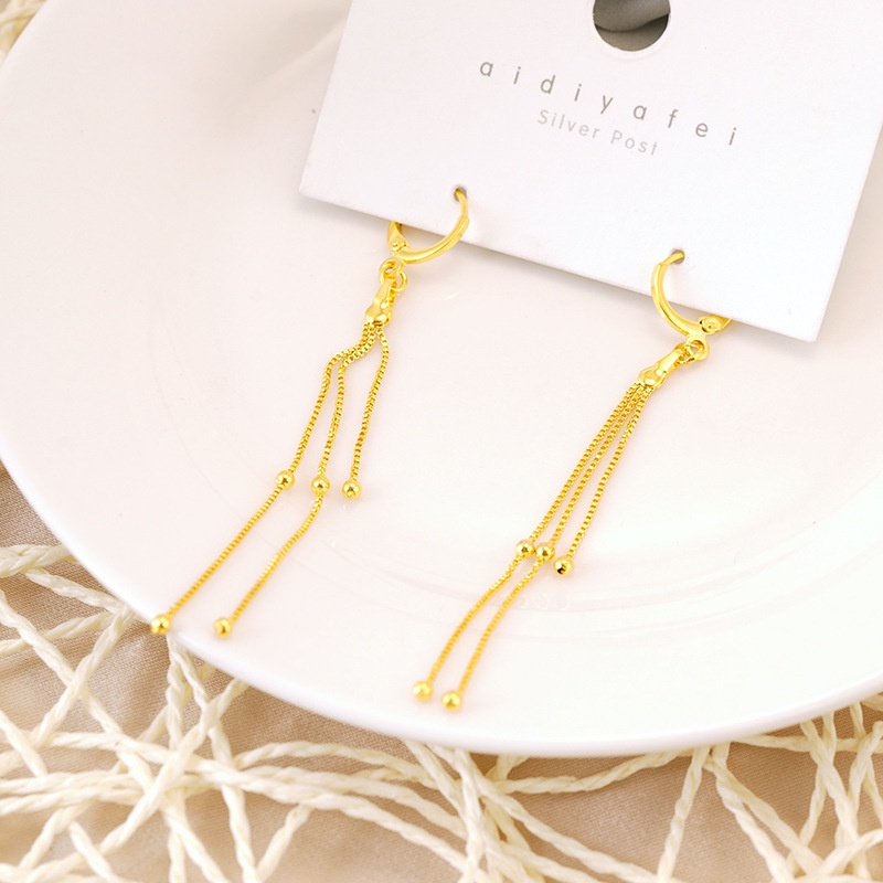 Anting Rumbai Panjang Lapis Emas Asli Kadar 375 Untuk Aksesoris Wanita