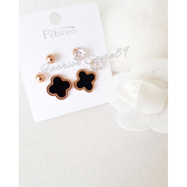 Ready Set3 Anting Tusuk Titanium Premium Rosegold anting Tusuk Titanium set 3 antikarat Titanium Fashion