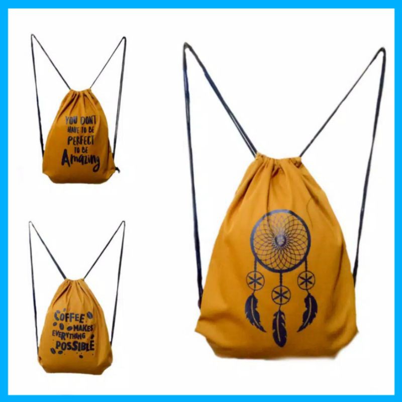 Stringbag tas ransel serut sablon | warna KUNING Mustard