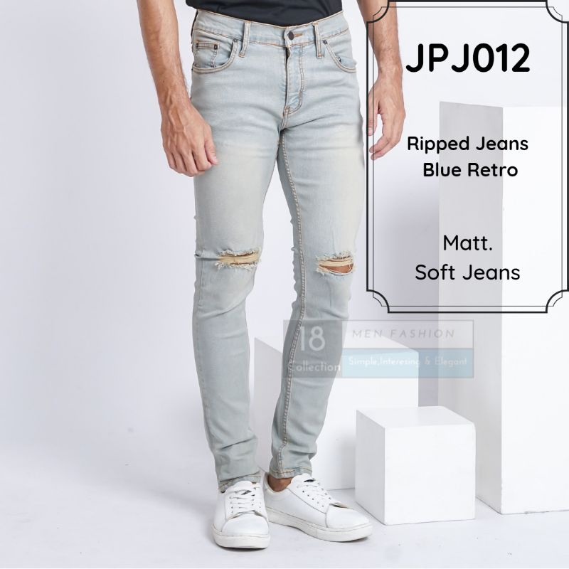 [Best Seller] Jeans Panjang Blue Retro Sobek Lutut PREMIUM