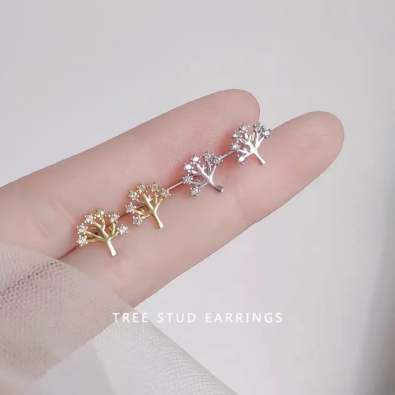 Anting s925 Silver Needle Desain Pohon Kehidupan Gaya Simple