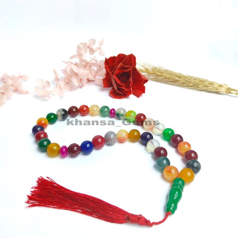TASBIH BATU GIOK NATURAL PELANGI DIM 10MM ISI 33 BUTIR AKSESORIES PERLENGKAPAN IBADAH SHOLAT DZIKIR FASHION MUSLIM