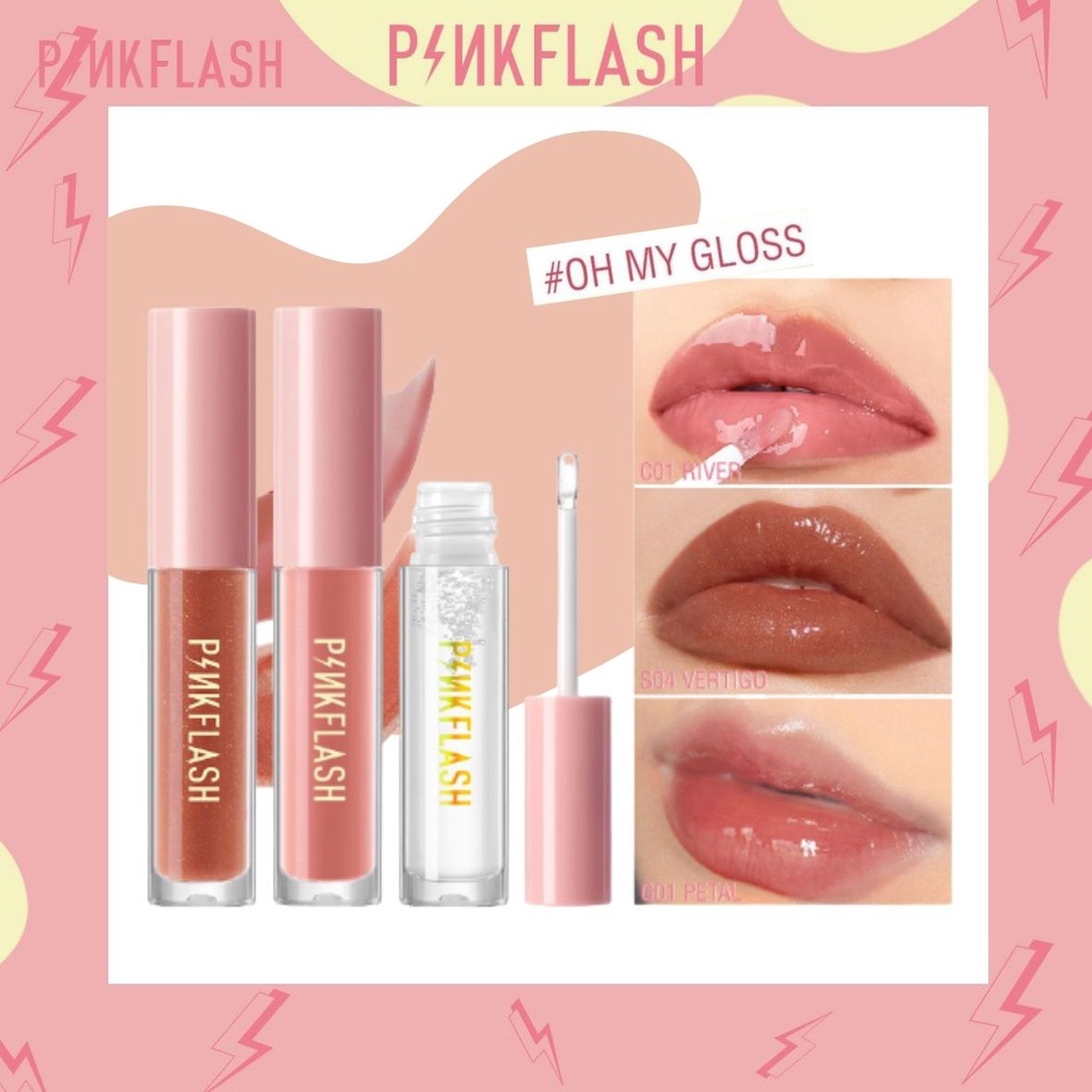 PINKFLASH Lasting Glossy Lip Gloss / OhMyGloss Moisturising Plumpmax High Shimmer Lip Gloss / Lip Plumper / Lipgloss