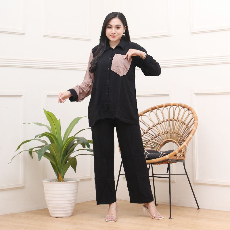 COD - ONE SET BAJU PIYAMA RAYON - SETELAN WANITA KANCING POLOS