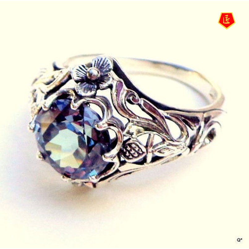 [Ready Stock]Fashion Colorful Moissanite Hollow Ring Creative Black Gold