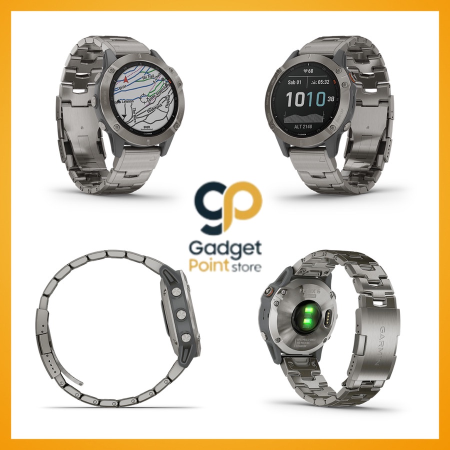 Garmin Watch Fenix 6 Titanium with Vented Titanium Bracelet - Garansi Resmi Tam 2 Tahun