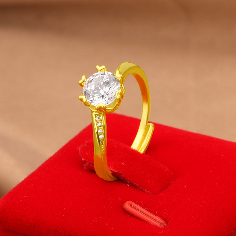 Cincin Lapis Emas Asli Kadar 375 Hias Berlian Adjustable Gaya Korea Untuk Wanita