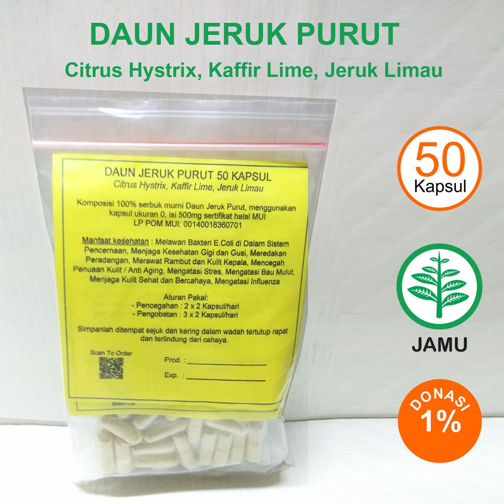 

DAUN JERUK PURUT KAPSUL Anti Aging Bakteri E Coli Stress Influenza Gigi Gusi Bau Mulut