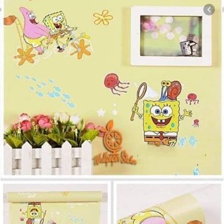 SOLUSIDEKORASI-PROMO WALLPAPER STIKER DINDING MURAH MOTIF SPONGEBOP-ANTI AIR- SIZE 45 CM X 10M