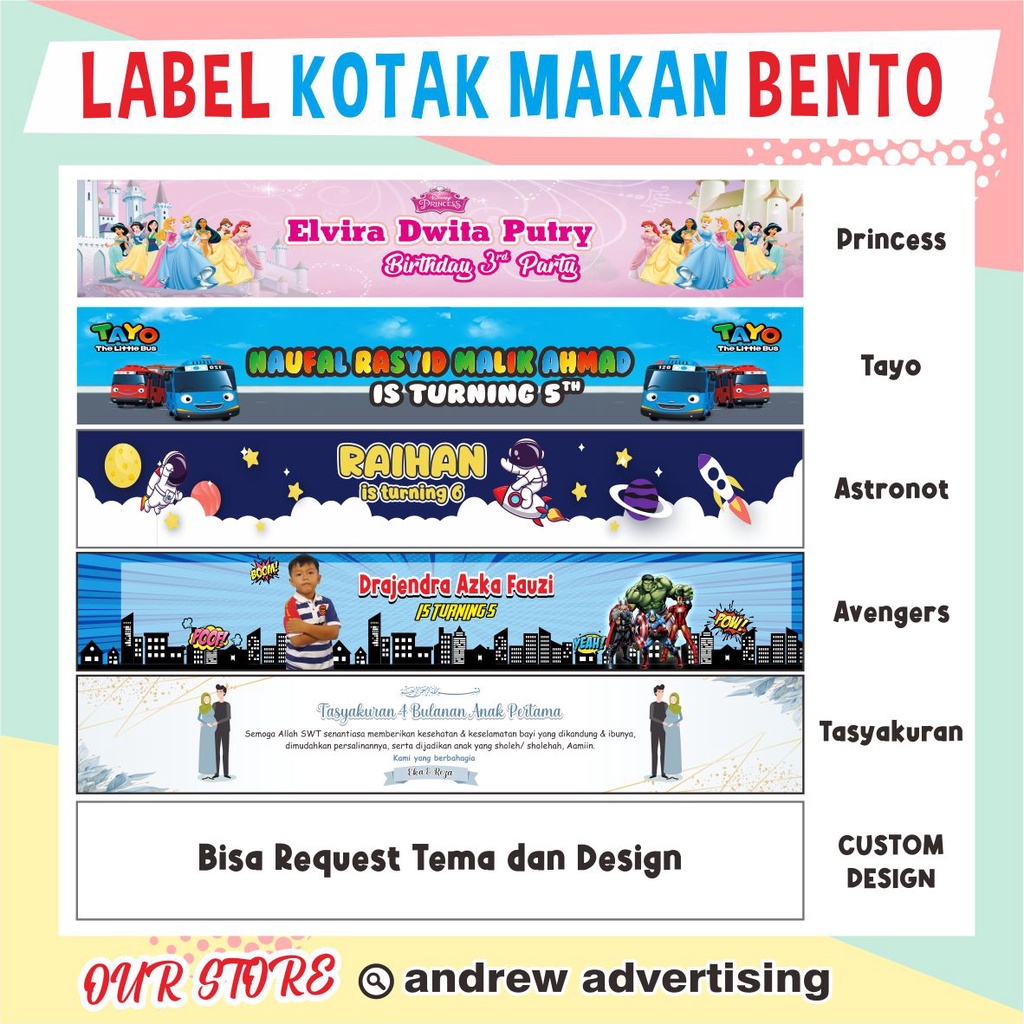 LABEL BENTO / LABEL AQIQAH / LABEL NASI BENTO ULTAH MURAH