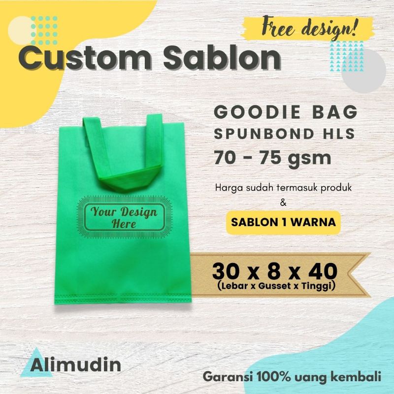 

Goodie Bag HLS 30 x 8 x 40 Tas Spunbond Tali Lipatan Samping Custom Sablon