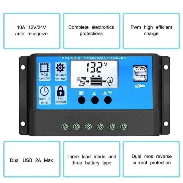 Solar Panel Charger Controller Untuk Panel Surya Solar Cell 30A 20A 10A 12V 24V With Dual USB Port Charge