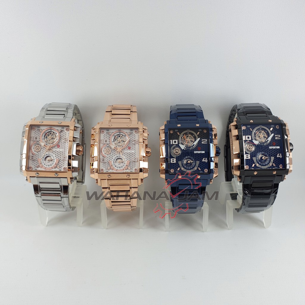 Expedition E 6757 BF / Jam Tangan Wanita EXP E6757 Cewek Rantai Stainless Steel Kotak Rosegold Hitam