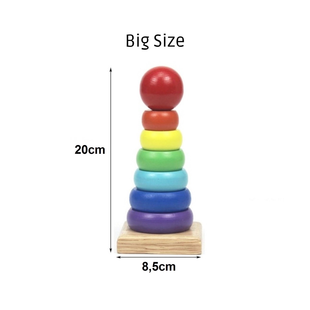 Rainbow Tower Mini Rainbow Tower Big Rainbow Tower Wooden Toys Balok Susun Mainan Kayu Mainan Balita Balok Kayu Mainan Edukasi