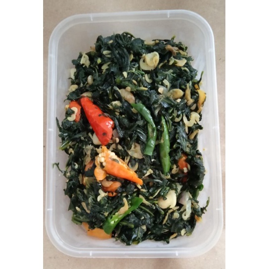 

Tumis daun pepaya duet rebon