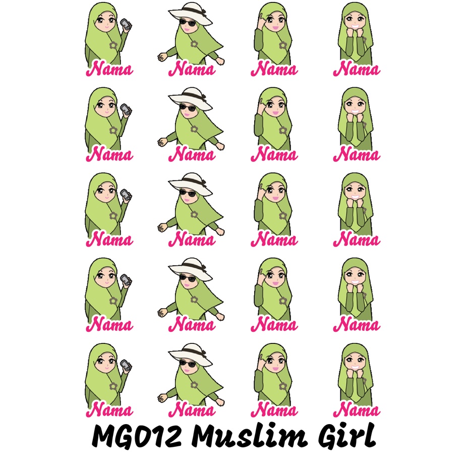 

Sticker Nama Cutting Label Waterproof Tahan Air Muslim Girl 12 (MG012)