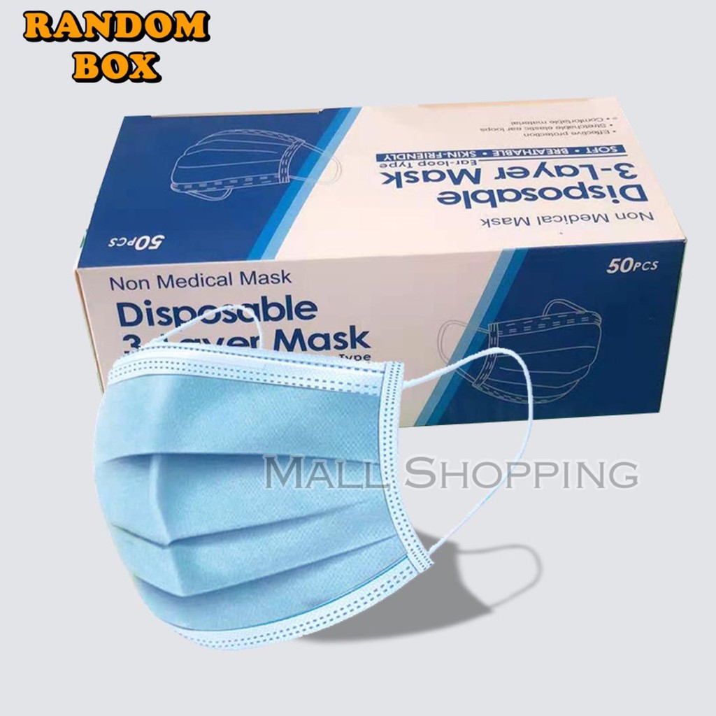 (COD) Masker Earloop Isi 50 pcs Disposable Protective Face Mask 3 PLY Kesehatan MALLSHOPPING