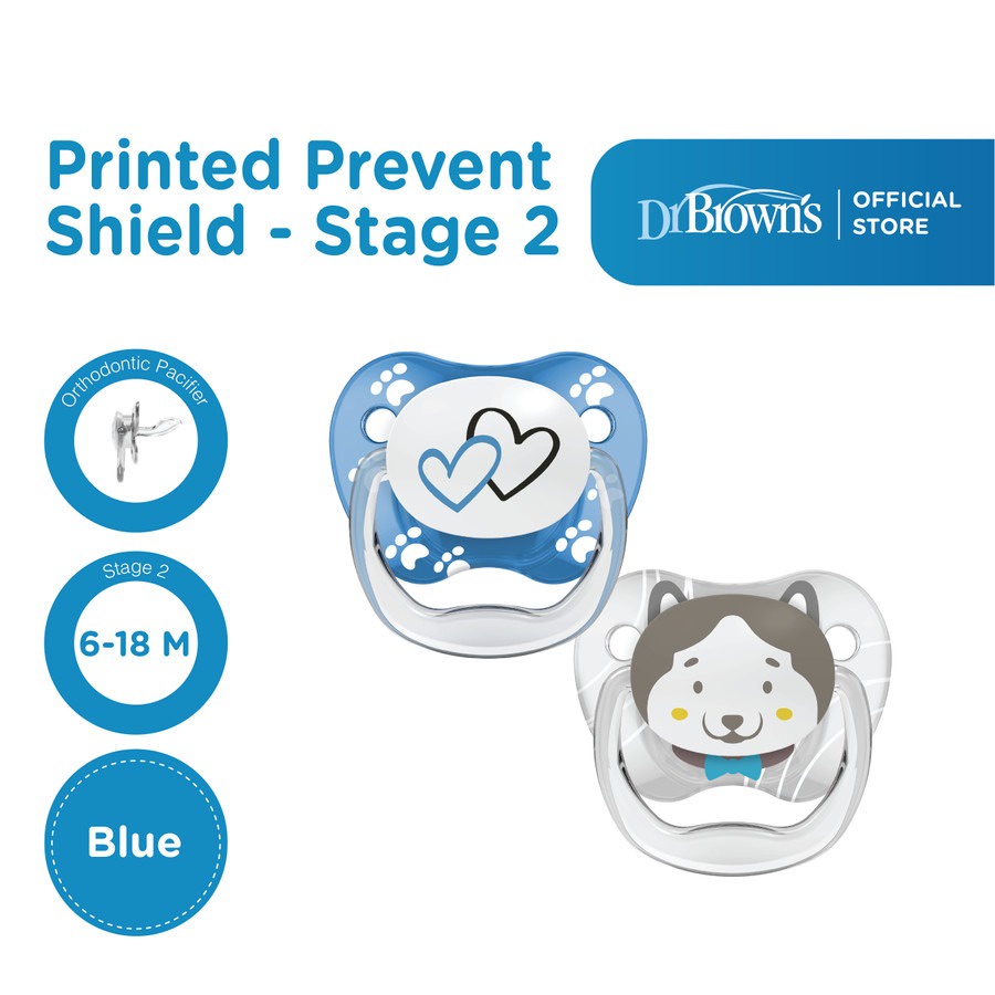 Dr. Brown's Prevent PRINTED SHIELD Pacifier 6-18m BLUE