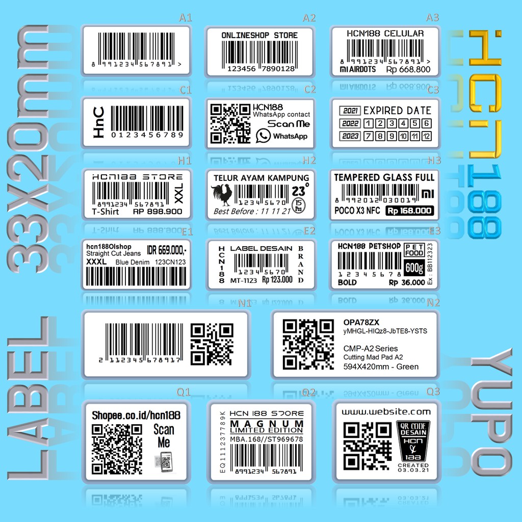 

Cetak Barcode Label & Desain 33X20mm (Label Yupo)Anti Air & Sobek