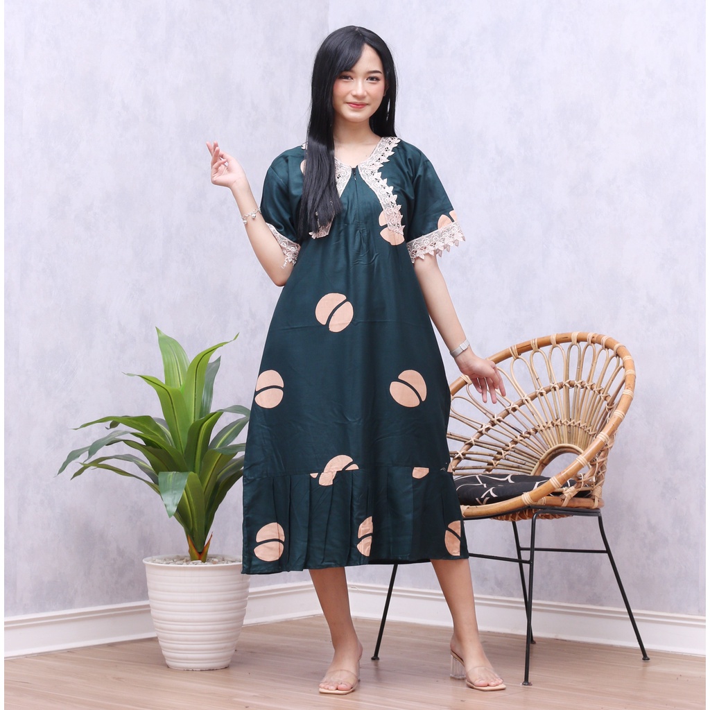 Daster BEST SELLER/ Daster Arabian Terbaru/ Daster Rayon/ Daster Busui/  Daster Murah/ Daster Renda-Hijau gelap Bijikopi