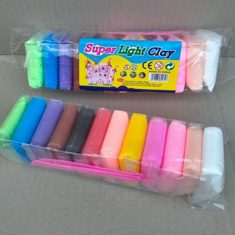 MWN Mainan Super Light Clay isi 12 pcs Plus alat Ukir Clay