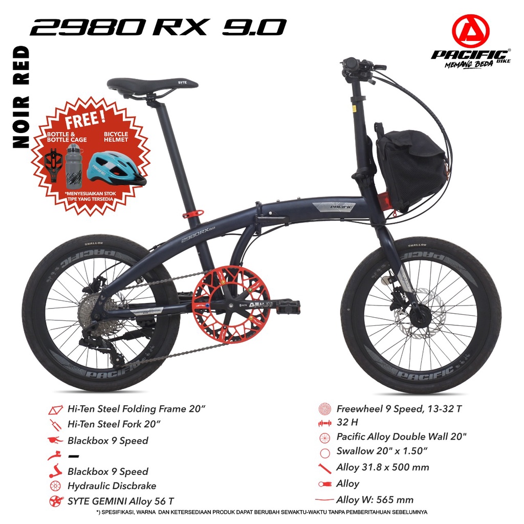 SEPEDA LIPAT PACIFIC 2980 RX 9.0 20 INCH FOLDING BIKE 9 SPEED HYDRAULIC DISC BRAKE FREE TAS &amp; HELM