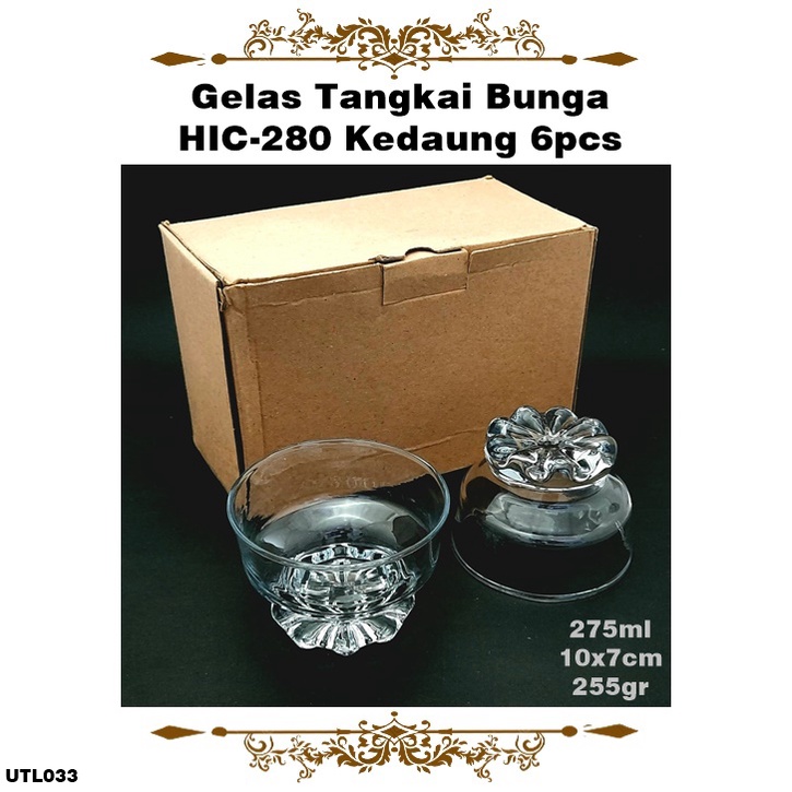 [6 PCS] Gelas Tangkai Bunga/Gelas Es Krim/Gelas Kaki HIC-280 Kedaung 275ml