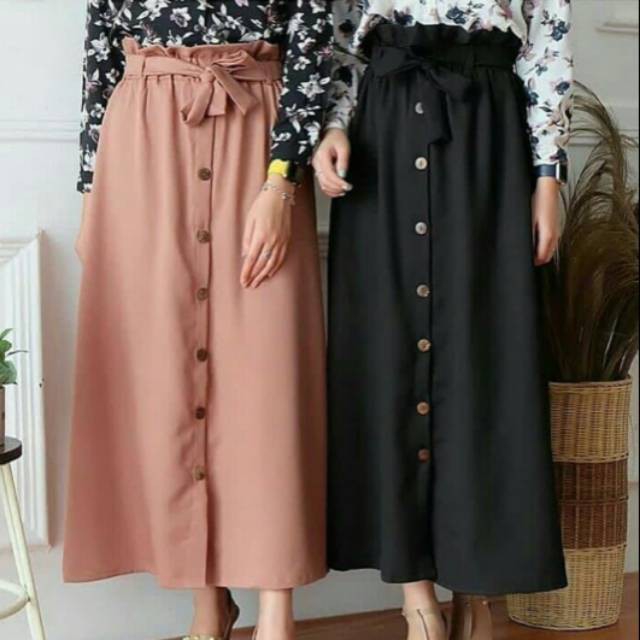 ROK PANJANG KANCING MOSCREPE PREMIUM SKIRT WANITA GROSIRR31 GRATIS ONGKIR