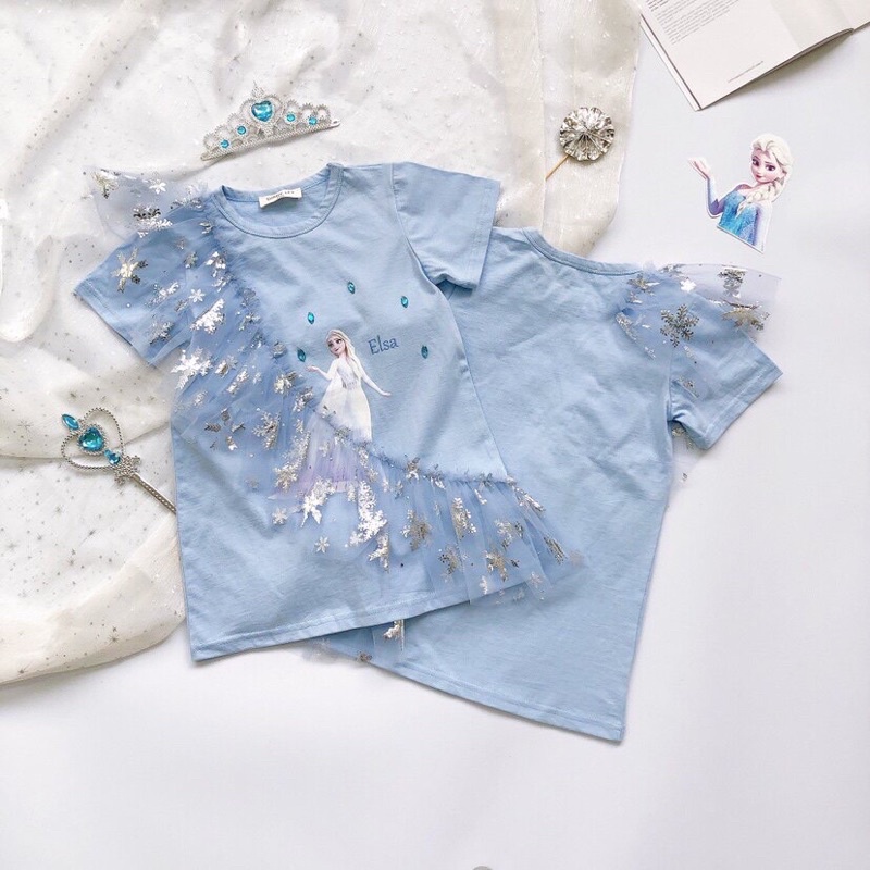 dress kaos elsa frozen import / Tunik rumbai import  anak cewek / dress kaos anak cewek elsa frozen