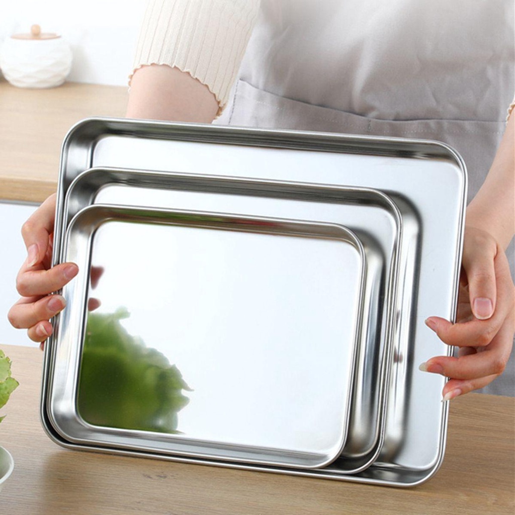 Rebuy Baking Tray Dapur Roti Persegi Panjang Heavy Duty Piring Buah Piring Kue Anti Karat